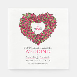 Serviette En Papier Mariage monogramme tulipes rouges dessin d'encre d