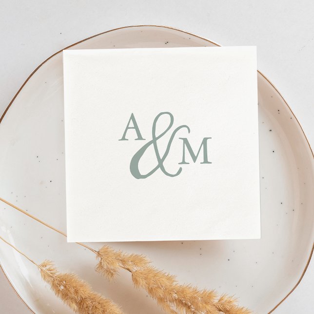 Serviette En Papier Mariage monogramme vert Dusty Sage (Créateur téléchargé)