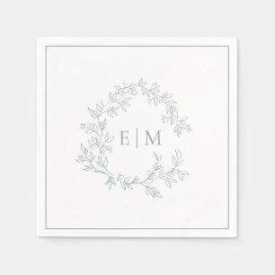 Serviette En Papier Mariage Monogramme vert Sage moderne