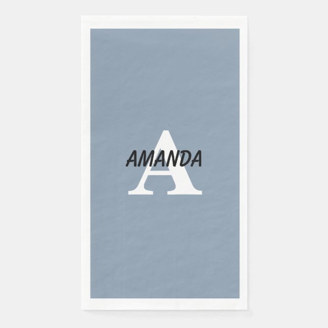Serviette En Papier Mariage Monogrammes Nom Dusty Blue Fête d'annivers (Devant)