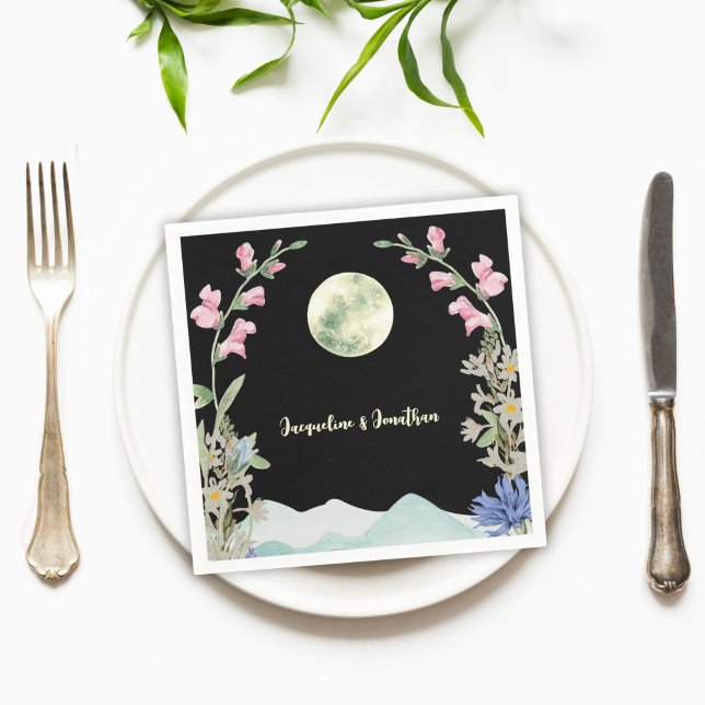 Serviette En Papier Mariage Moon Mountain Fleur sauvage d'aquarelle pe (Créateur téléchargé)