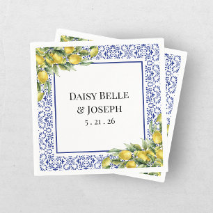 Serviette En Papier Mariage Mosaïque Bleu Citron Méditerranéen Moderne