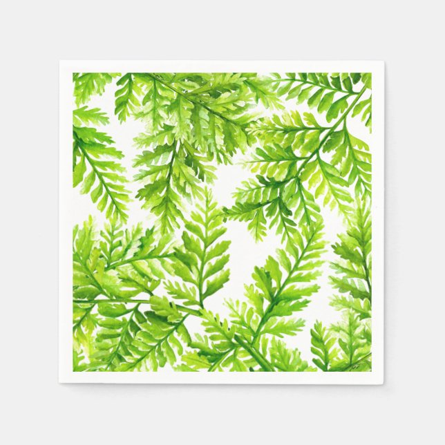 Serviette En Papier Mariage motif de fougères vert chartreuse aquarell (Devant)