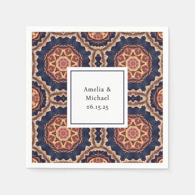 Serviette En Papier Mariage Motif Fleur et Formes Étoiles (Devant)