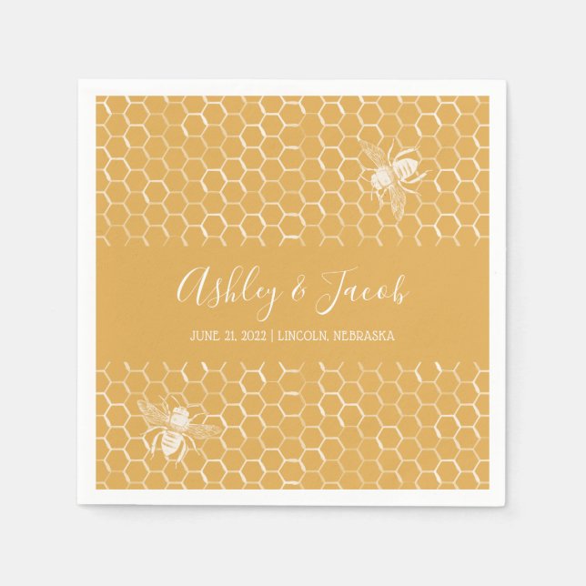Serviette En Papier Mariage Motif Golden Honeypeb (Devant)