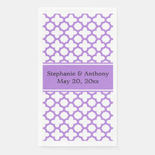Serviette En Papier Mariage Motif Monogram Lavender Quatrefoil