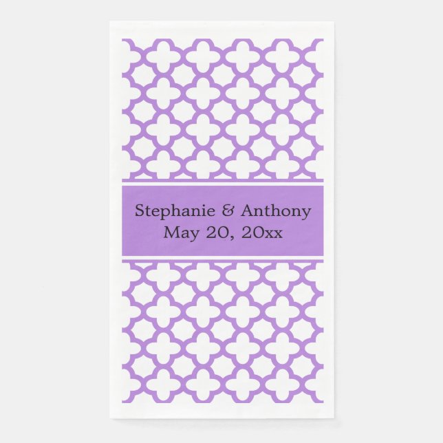 Serviette En Papier Mariage Motif Monogram Lavender Quatrefoil (Devant)