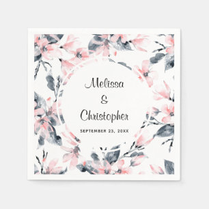 Serviette En Papier Mariage Motif rose et gris Floral