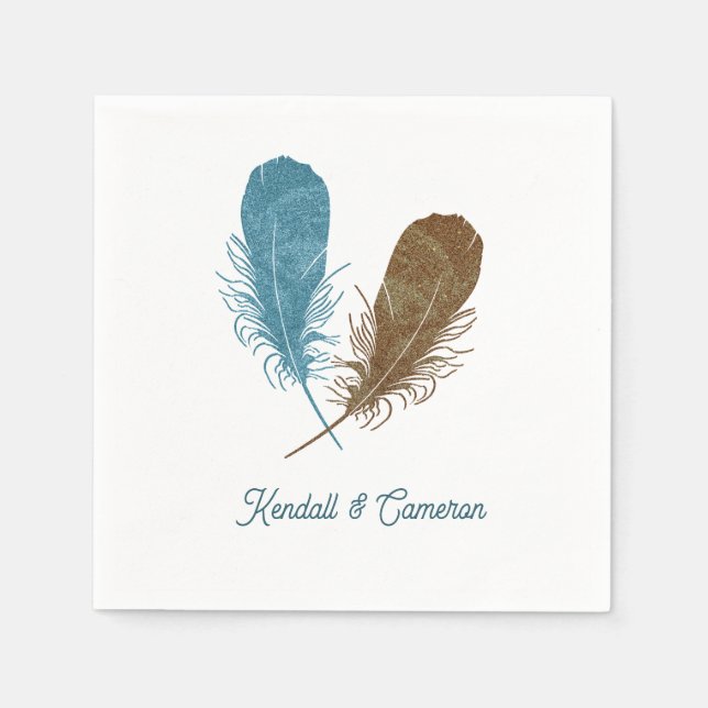 Serviette En Papier Mariage Napkin Deux Plumes (Devant)