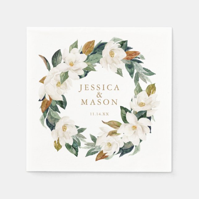 Serviette En Papier Mariage Napkin Green Magnolia Napkin (Devant)