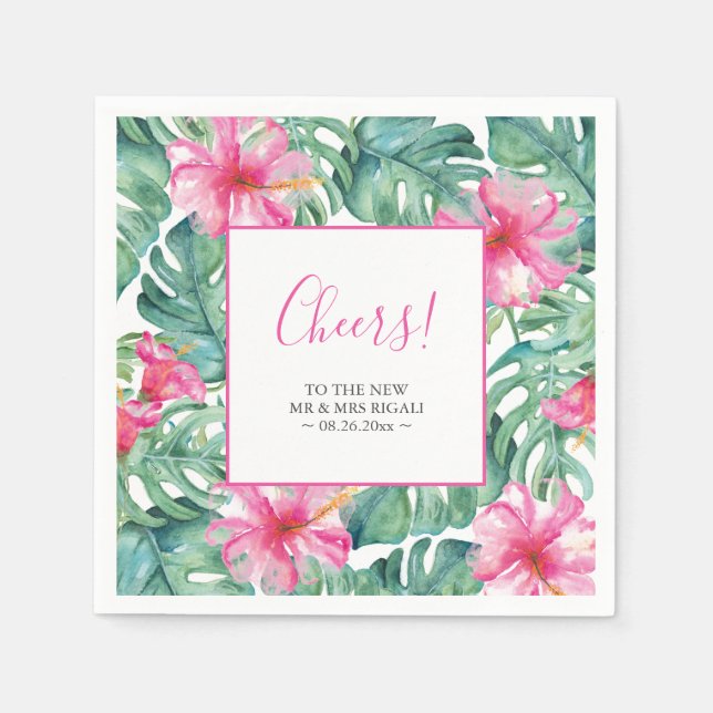 Serviette En Papier Mariage Napkins Destination Tropicale (Devant)