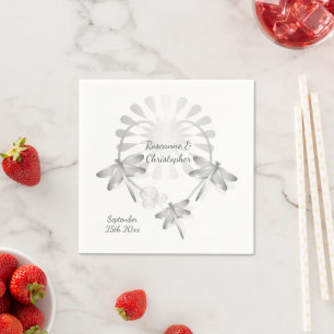 Serviette En Papier Mariage Napkins Dragonflies d'argent Coeur