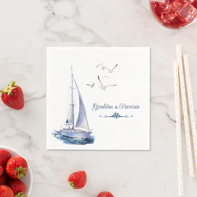 Serviette En Papier Mariage nautique (En situation)