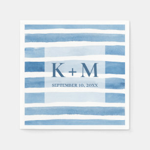 Serviette En Papier Mariage nautique aquarelle. monogramme de bandes b