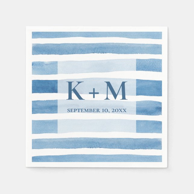 Serviette En Papier Mariage nautique aquarelle. monogramme de bandes b (Devant)