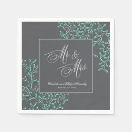Serviette En Papier Mariage nautique côtier vert et gris
