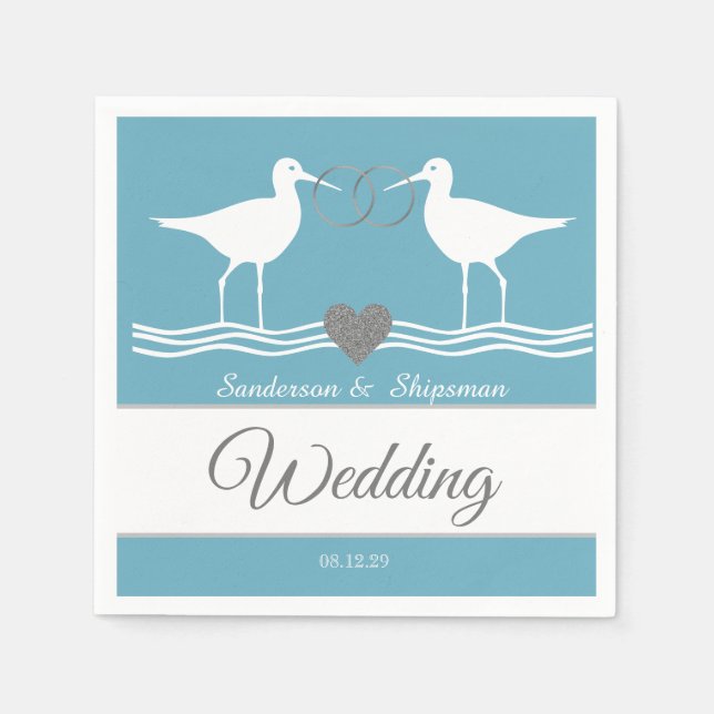 Serviette En Papier Mariage Nautique Duty Blue Sandpiper (Devant)