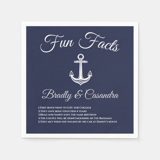 Serviette En Papier Mariage nautique Marine Bleu et Blanc Fun Faits (Devant)