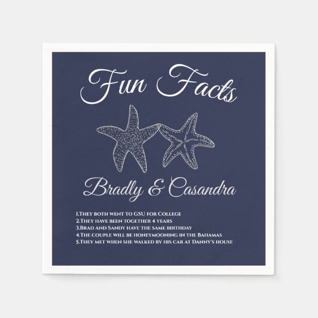 Serviette En Papier Mariage nautique Marine Blue Starfish Fun Faits (Devant)