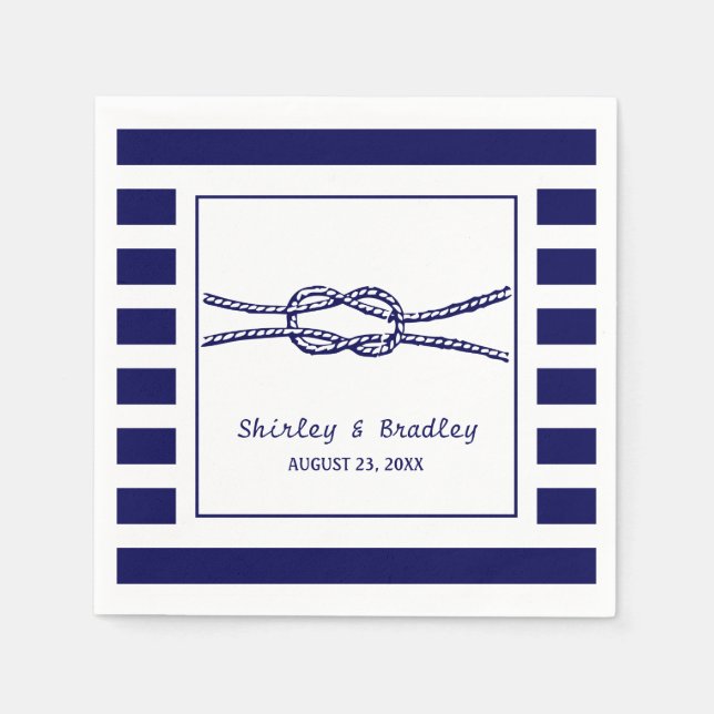 Serviette En Papier Mariage Nautique Personnalisé Navy (Devant)