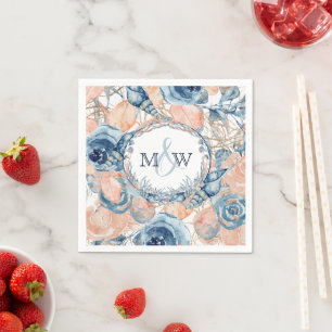 Serviette En Papier Mariage nautique Plage Coquillages Fleurs 