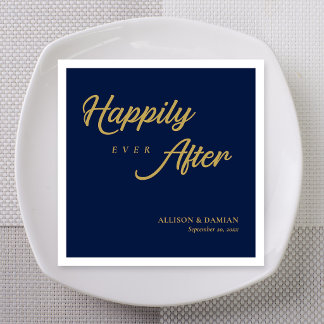 Serviette En Papier Mariage Navy Bleu Classique Heureux Pour Toujours