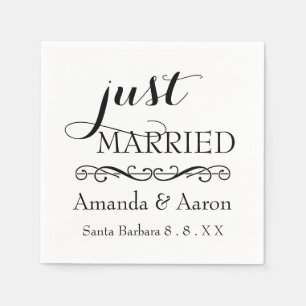 Serviette En Papier Mariage noir blanc classique juste marié