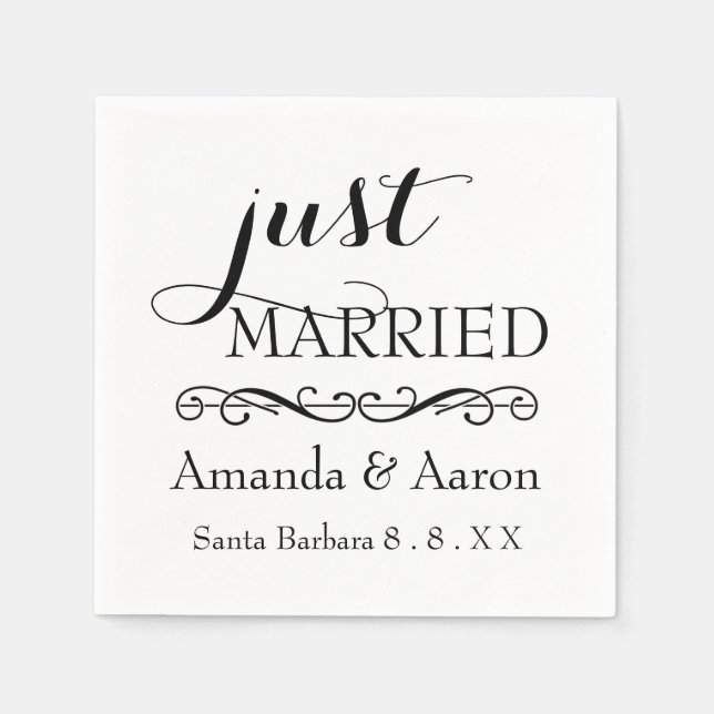 Serviette En Papier Mariage noir blanc classique juste marié (Devant)