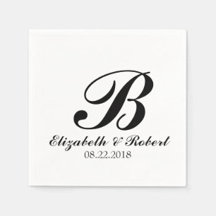 Serviette En Papier Mariage noir blanc Monogram Napkins