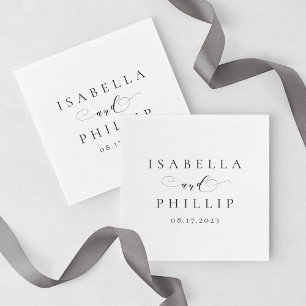 Serviette En Papier Mariage noir blanc personnalisé simple et élégant