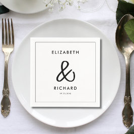 Serviette En Papier Mariage noir et blanc élégant et moderne