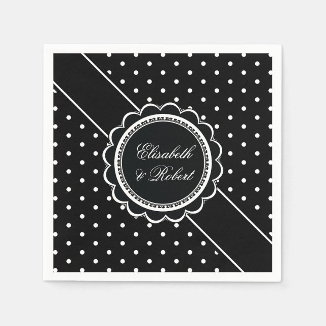 Serviette En Papier Mariage noir et blanc rétro (Devant)