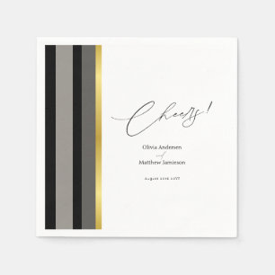 Serviette En Papier Mariage Noir Gris Or Rayure Santé Cocktail