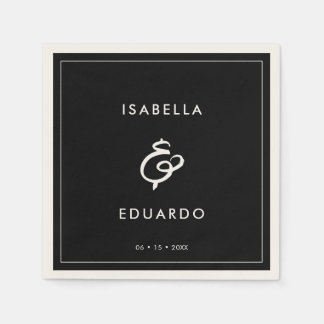 Serviette En Papier Mariage noir moderne contemporain