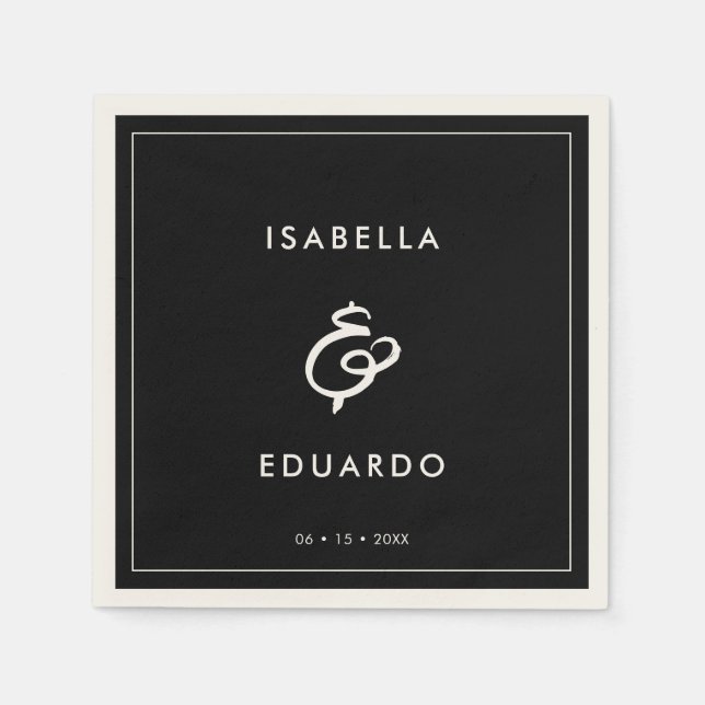 Serviette En Papier Mariage noir moderne contemporain (Devant)