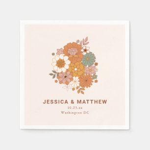 Serviette En Papier Mariage Nom Personnalisé Rétro Boho Terracotta Flo