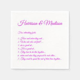 Serviette En Papier Mariage Noms de script Couple Fun Facts magenta