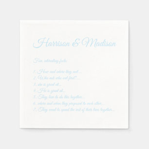 Serviette En Papier Mariage Noms de script Couple Fun Faits bleu clair