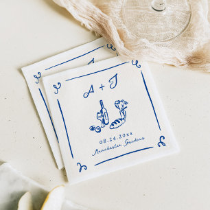 Serviette En Papier Mariage Nourriture & Vin de la Marine Dessiné avec