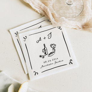 Serviette En Papier Mariage Nourriture & Vin de la Marine Dessinés à l