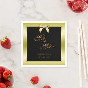 Serviette En Papier Mariage Or Glamour Arc & Noir