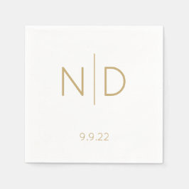 Serviette En Papier Mariage or Monogram simple élégant avec date