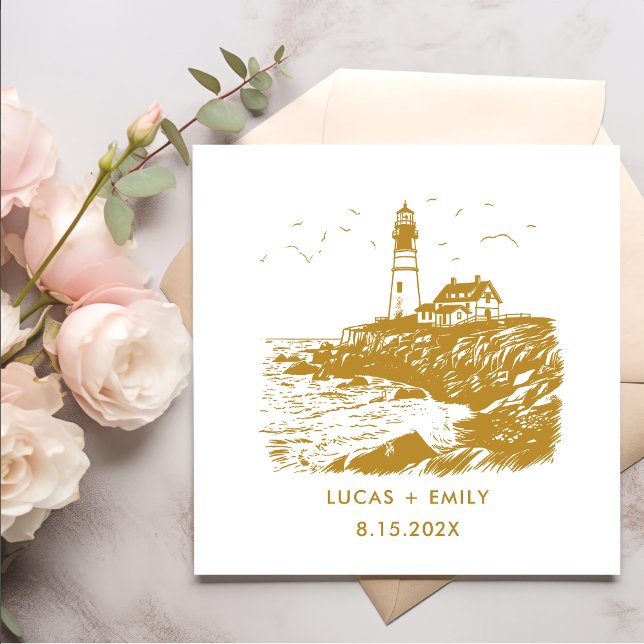 Serviette En Papier Mariage Or Nautical Seaside Lighthouse (Créateur téléchargé)