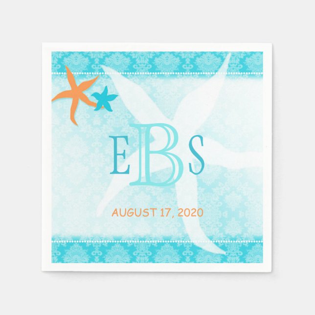 Serviette En Papier Mariage Orange Turquoise White Beach (Devant)