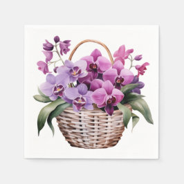 Serviette En Papier Mariage Orchidées violettes et blanches