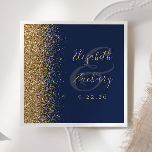 Serviette En Papier Mariage Pailleté Or Bleu Marine Moderne