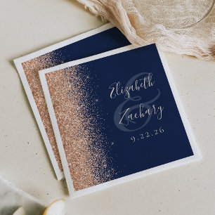 Serviette En Papier Mariage Paillettes Bleu Nuit Moderne Pêche