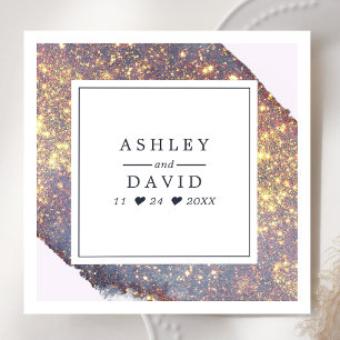 Serviette En Papier Mariage Paillettes Or Violet Iridescent Chic
