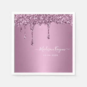 Serviette En Papier Mariage Paillettes Rose Poussiéreuse