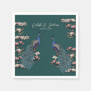 Serviette En Papier Mariage Paon Floral Sarcelle Foncé